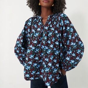 New! De Loreta Recuerdos Print Kaia Oversized Cotton Print  Blouse Size XS